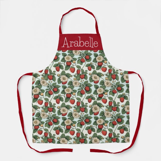 Delantal Parche de fresa Apron con hojas verdes (Anverso)