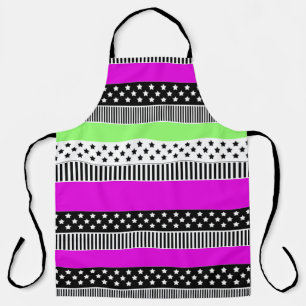 Delantal Parche de rayas negras y blancas y neonesas