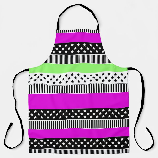 Delantal Parche de rayas negras y blancas y neonesas (Anverso)