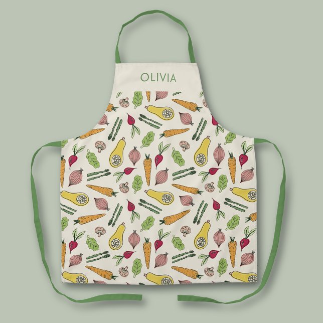 Delantal Parche de verduras en el mercado de agricultores l (Farmers Market Garden Vegetable Patch Kitchen Apron.  Personalize with your own name.)