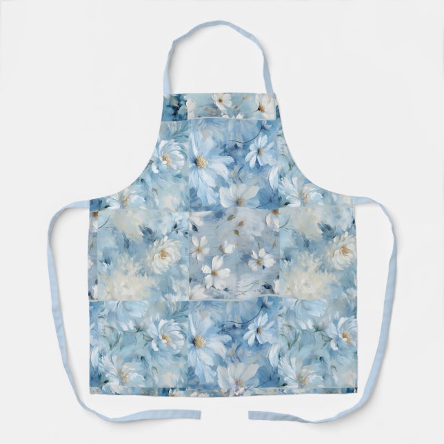 Delantal Parche floral de margarita azul (Anverso)