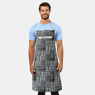 Delantal Parche Preppy de Madras Negro Gris Blanco