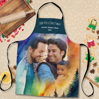 Delantal Pareja Gay Nuestra Primera Foto de Navidad