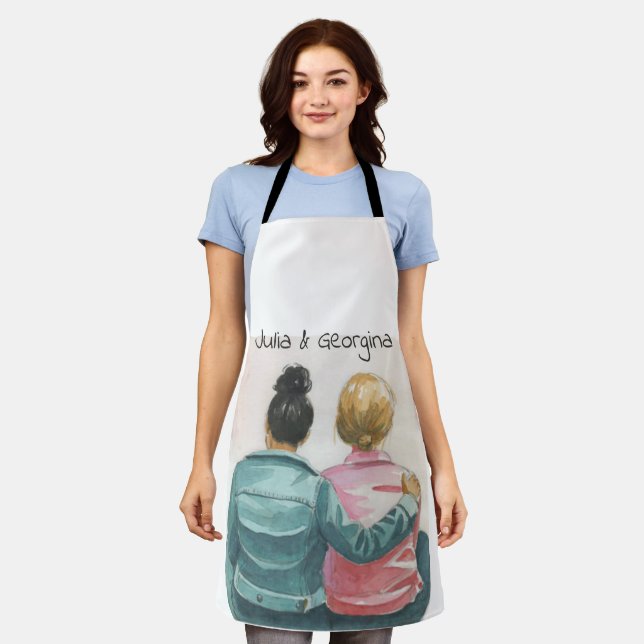 Delantal Pareja lesbiana acuarela personalizada (Gastado)