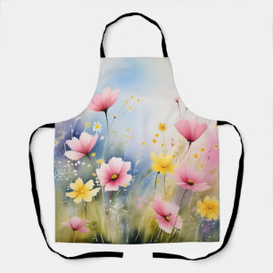 Delantal Paro con flores silvestres rosas y amarillas