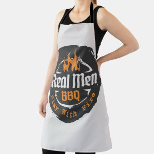 Delantal Parrilla Barbacoa Grises Llamas Hombres Reales BBQ