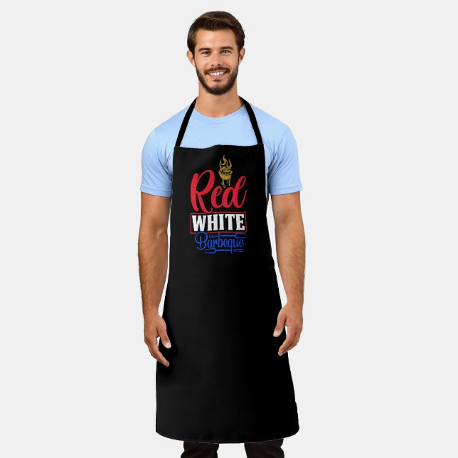 Delantal Parrillada blanca roja gran apron negro (Gastado)
