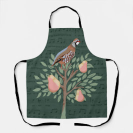 Delantal Partridge in a pear tree Christmas Carole on green