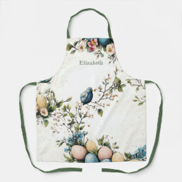 Delantal Pascua Flores Acuarela Pájaros Huevos Pastel Prima