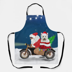 Delantal Paseo festivo de Westie: Santa Claus en motociclet