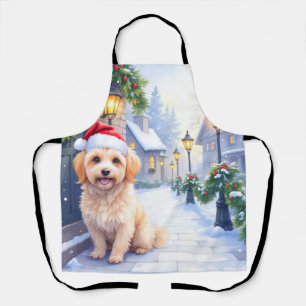 Delantal Paseo por el pueblo nevado de Havanese con gorro d