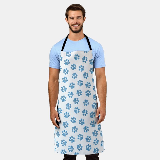Delantal Pasta de perro, garras de perro, patas azules (Gastado)