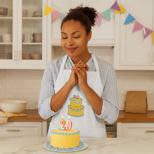 Delantal Pastel amarillo de cumpleaños 29 con rosas rosadas