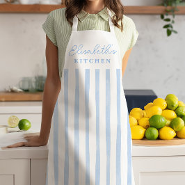 Delantal Pastel Blue Stripes Name Apron