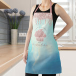 Delantal Pastel de panadería Rosa Oro Drillos Azul acuarela<br><div class="desc">Aquí hay una manera maravillosa de añadir a la diversión del hornear. Añada un poco más de brillo a sus aventuras culinarias cuando use este elegante, sofisticado, sencillo y moderno delantal. Una torta dorada brillante y rosa, goteos purpurinas y tipografía escrita a mano superponen un fondo de color azul turquesa...</div>