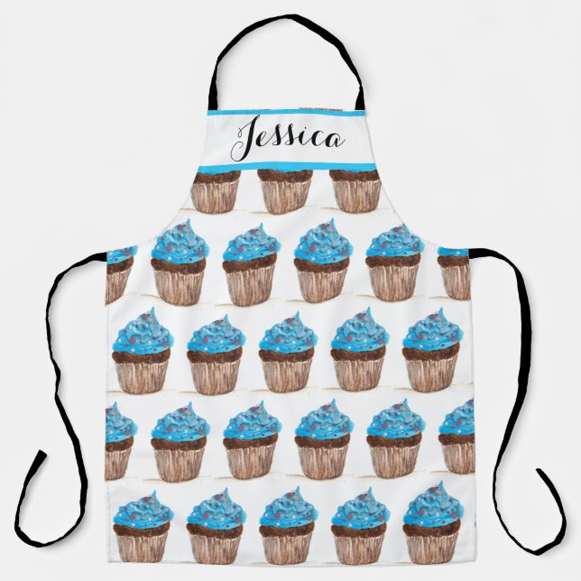 Delantal Pastel de torta azul pasteles de postre de comida  (Anverso)
