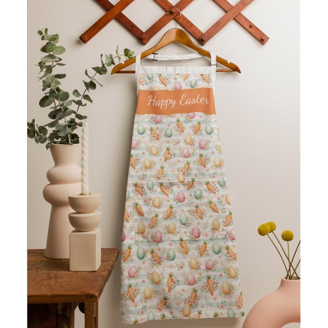 Delantal Pastel Easter Eggs & Carrots Watercolor Pattern  (Subido por el creador)