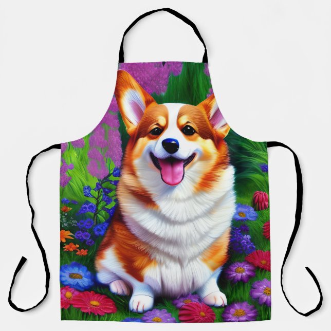Delantal Pastel Floral Corgi (Anverso)