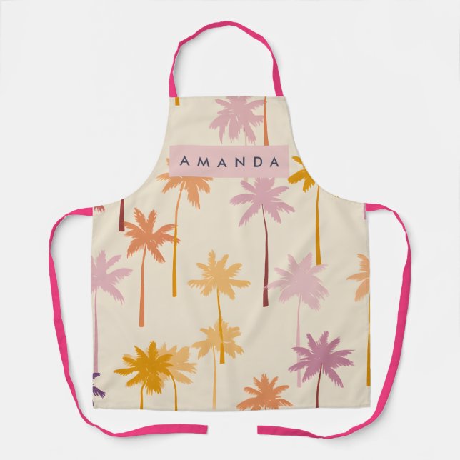 Delantal Pastel Personalizado Atardecer Tropical Palma (Anverso)