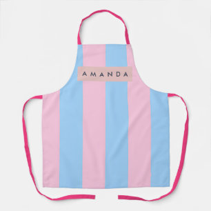 Delantal Pastel Personalizado de Rayas de Caramelo Azul y R