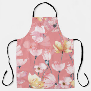 Delantal Pastel Poppies: Floral acuarela sin soldadura.
