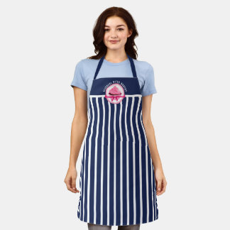 Delantal Pastel rosa Curva Texto de la Marina Banda Azul