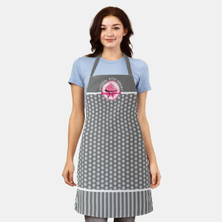 Delantal Pastel rosa Curva Texto Gris Polka Dot Panadería A