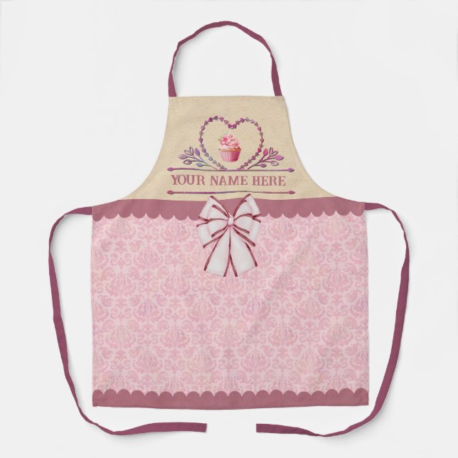 Delantal Pastel rosa de la cocina con nombre personalizado  (Anverso)