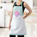 Delantal Pastel rosa dulce Panadería Personalizado Turquesa<br><div class="desc">Aquí hay una manera maravillosa de añadir a la diversión del hornear. Añada un poco más de brillo a sus aventuras culinarias cuando use este elegante, sofisticado, sencillo y moderno delantal. Una tipografía manuscrita y rosa brillante, con un bizcocho rosa, domina los puntos de polka blanco sobre un fondo azul...</div>