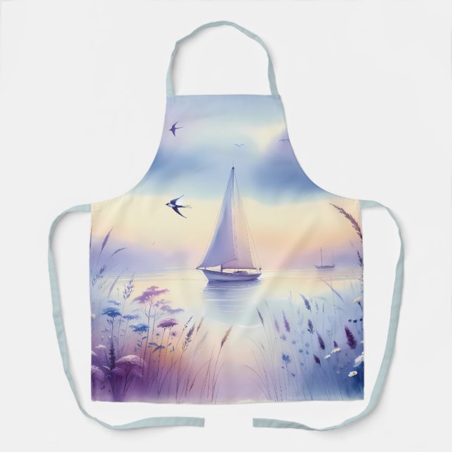 Delantal Pastel Sailboat Coastal Dreamscape (Anverso)
