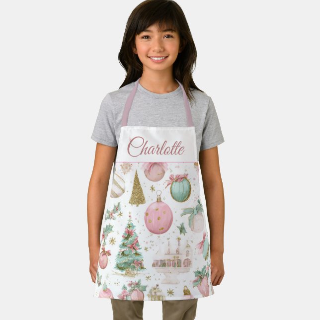 Delantal Pastel Whimsical Christmas Kids Apron Custom Name (in situ)