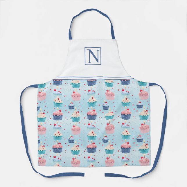 Delantal Pasteles, velas y fresas personalizadas Iniciales (Anverso)