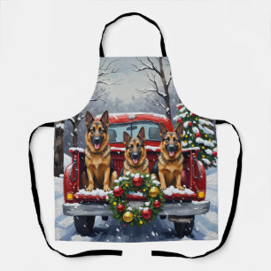 Delantal Pastor Alemán Camioneta Roja Navidad Fiesta