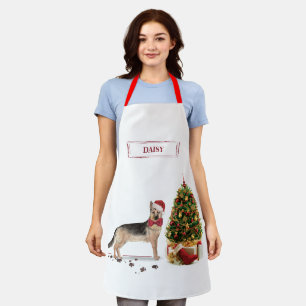 Delantal Pastor alemán Navidades graciosos perro con árbol