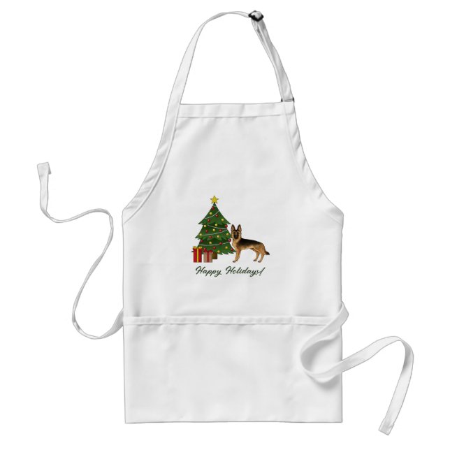 Delantal Pastor Alemán Negro Y Tan Y Árbol De Navidad (Frente)