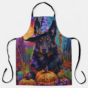 Delantal Pastor Belga Espeluznante Halloween Bruja Calabaza
