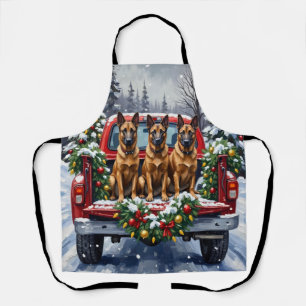 Delantal Pastor Belga Malinois Navidad Camión Rojo Fiesta