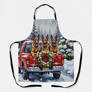 Delantal Pastor Belga Navidad Camión Rojo Fiesta