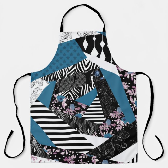 Delantal Patchwork azul, popular, retoques, folclórico, rús (Anverso)