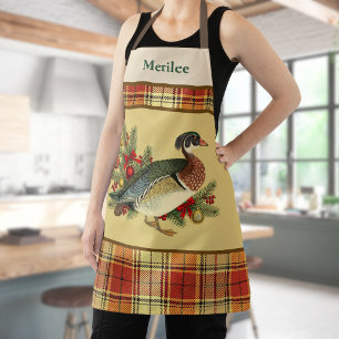 Delantal Pato de madera con vegetación festiva navideña y c