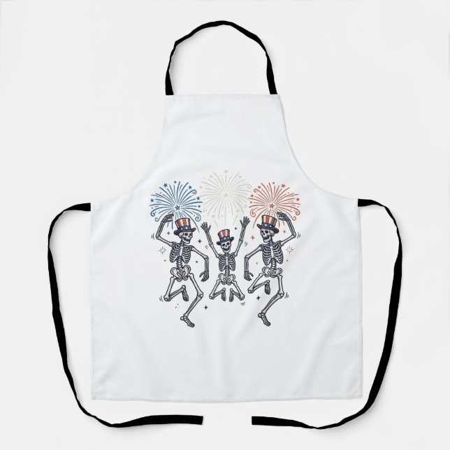 Delantal Patriotic Dancing Skeleton Fireworks Vintage Shirt (Anverso)