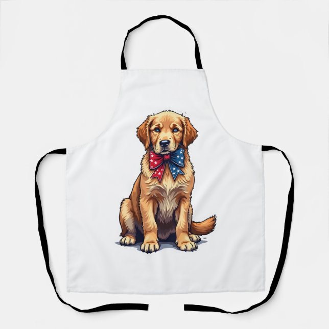 Delantal Patriotic Golden Retriever Puppy Vintage Shirt 4 (Anverso)