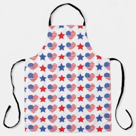 DELANTAL PATRIOTIC RED WHITE BLUE STARS & HEARTS