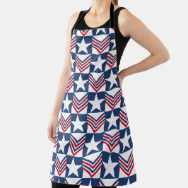 DELANTAL PATRIOTIC RED WHITE BLUE STARS & PATTERNS