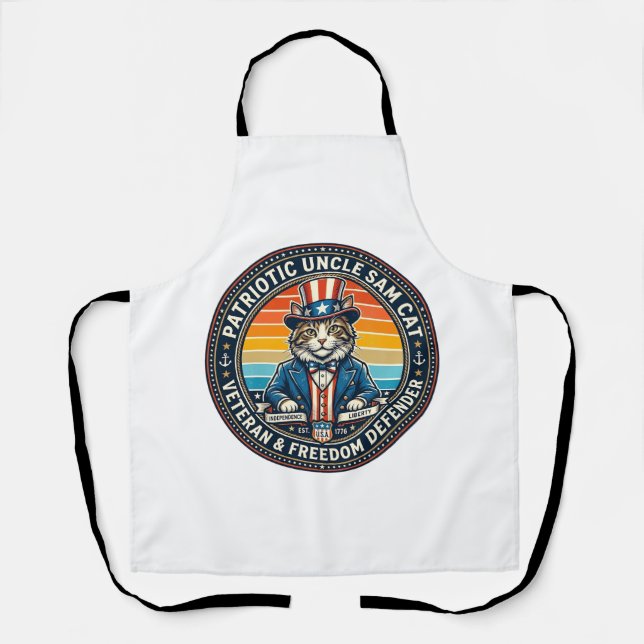 Delantal Patriotic Uncle Sam Cat Retro Sunset T-Shirt (2)_1 (Anverso)