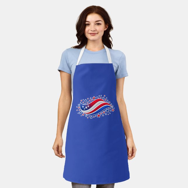 Delantal Patriotic USA Apron – Red White Blue Stars & Wave  (Gastado)