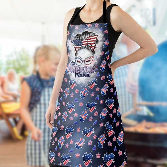 Delantal Patriótico All American Mama Messy Bun (Subido por el creador)
