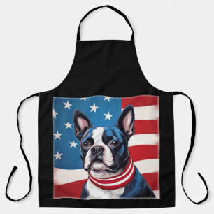 Delantal Patriótico Boston Terrier con bandera estadouniden