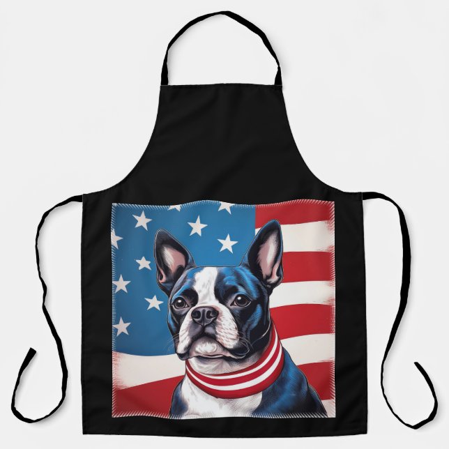Delantal Patriótico Boston Terrier con bandera estadouniden (Anverso)