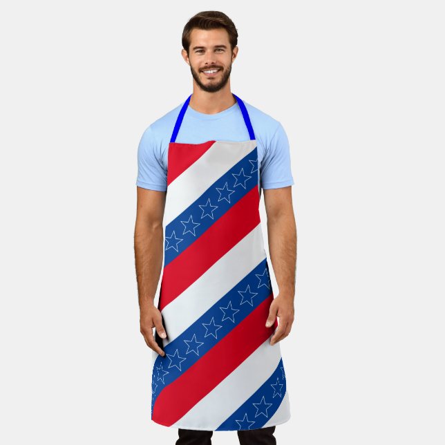 Delantal Patriótico estadounidense rojo, blanco y azul (Gastado)